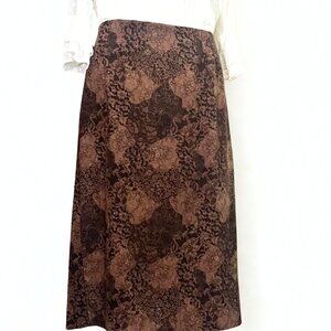 Vintage brown floral maxi pencil skirt with vent Briggs 16P